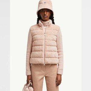 Moncler Down-Paneled Faux Fur And Wool Cardigan - Grey